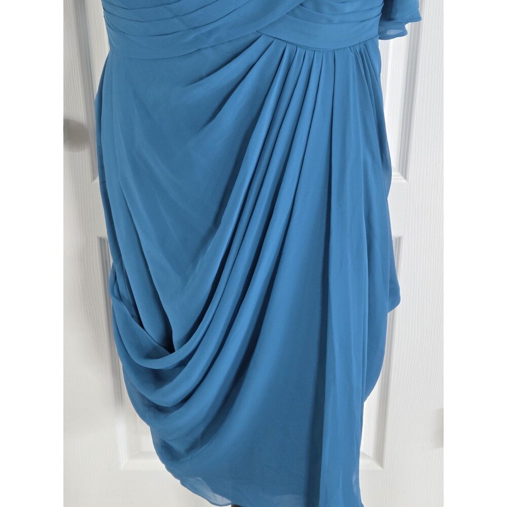 Jasmine Bridal 'Jade' collection cocktail One-shoulder dress in Blue Chiffon -14 - Picture 4 of 14